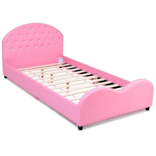Pemberly Row Plywood PU Upholstered Platform Kids Princess Toddler Bed in Pink - Image 4