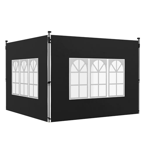 Outsunny Lot de 2 parois latérales pour tonnelle de 3 x 3 m, Panneau pour pavillon, avec fenêtre, en Tissu Oxford, 295 x 195 cm, Noir