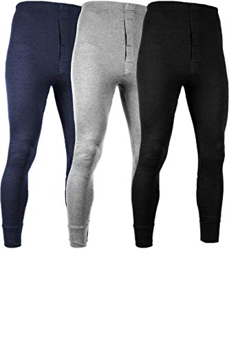 Andrew Scott Men's 3 Pack Premium Cotton Base Layer Long Thermal Underwear Pants (3 Pack - Black/Grey/Navy, X-Large)