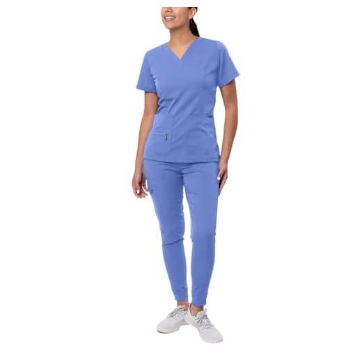 Adar Pro Flawless Plus Scrub Set for Women - Elevated V-Neck Top & Jogger Scrub Pants - P9600 - Ceil Blue - M