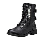 Vepose Women's 929 Mid Calf Boots, Military Combat Boots, Black, Size 8.5 US -Credit Card Wallet Pocket(CJY929 Black 08.5)