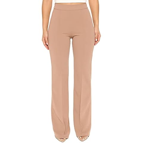 Pfvkeree Womens Straight Leg Casual Pants Workout Office Wide Leg High Waisted Trousers Khaki Cover