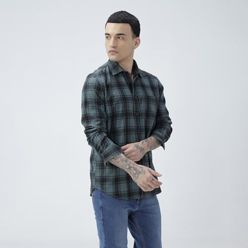 Image of BASICS 100% Cotton Checked Shirt for Men | Slim Fit | Everyday Smart Casual Wear | Full Sleeve