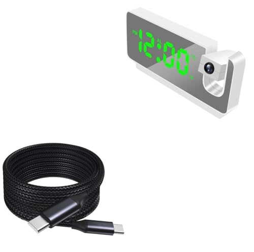 BoxWave Cable Compatible with OnLyee Projection Alarm Clock CR1024 - DirectSync PD Cable (10ft) - USB-C to USB-C (100W), Long 10 Foot PD Braided Nylon Alloy Cable - Jet Black