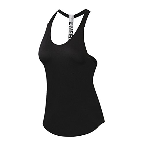 Byqny Camisola De Mujer Tirantes Forma De T Hueco Trasero Corriendo Entrenamiento Tank Yoga Club De Fitness Tanktops Deportes Ocio T-Shirt Negro S