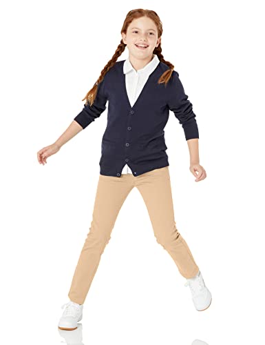 Image of Amazon Essentials Girls and Toddlers' School Uniform Straight Leg Adjustable Waist Flat-Front Chino Pants, Pack of 3