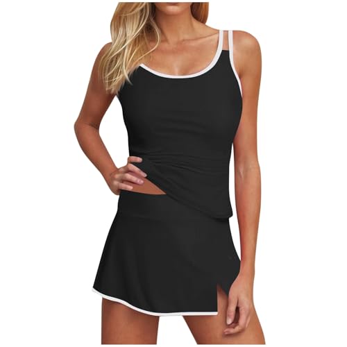 SoLu DAY8 Badeanzug Zweiteiler Damen Tankini Push Up Sexy Beachwear Bademode Frauen Schwimmanzug Sportlich Große Größen Bequem Schnelltrocknend (Black, S)