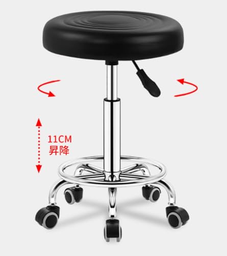 キャスター付き回転スツール 丸型シート 軽量 高さ調節式 360度回転 座面高さ42～54cm 座面直径32.5cm PU ホワイト オフィス・美容用スツール 組み立て簡単 (背もたれ付き脚釘タイプ,ブルー) [2]