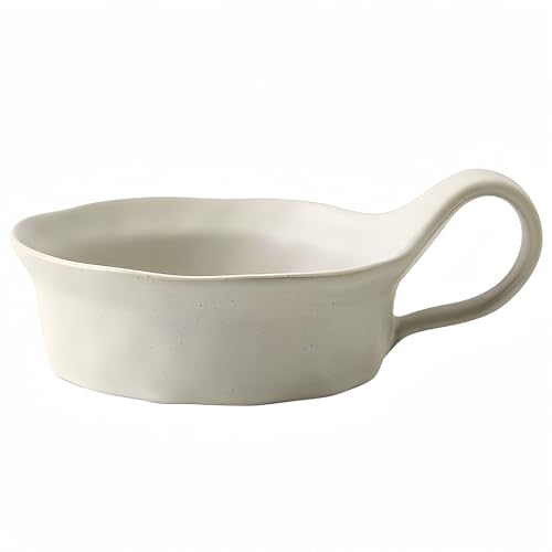 Dowbom Tazza da zuppa con manico, ciotola per zuppa per microonde, tazza da zuppa in ceramica, ciotola per colazione, tazza da brodo (bianco, 470 ml)