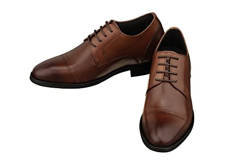 TOTO Men's Invisible Height Increasing Elevator Shoes - Dark Brown Premium Leather Lace-up Micro-Perforated Formal Derby Oxfords - 2.8 Inches Taller - K9278- Size 10 D(M) US4