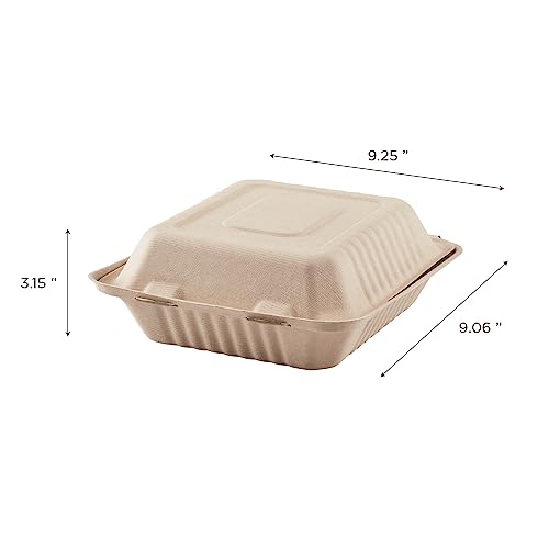 KARAT EARTH Clamshell Take Out Food Containers [9"x9", 200 ct ] Compostable To Go Containers, Natural Biodegradable Bagasse - Thumbnail 3
