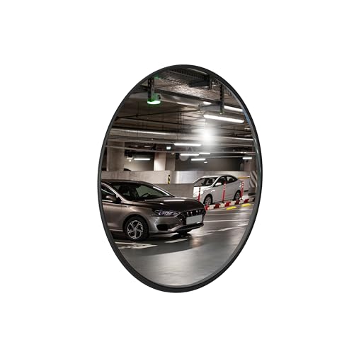 Berry Convex Safety Mirror - 30CM | Wide Angle Driveway Security Mirror with Plastic Body | Indoor Convex Mirror for Garage Parking Lot Warehouse & Blind Spot Safety - Black