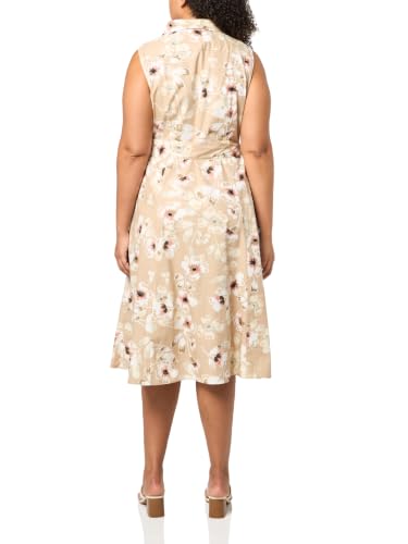Image of Tommy Hilfiger Women's Sleeveless Collared Button Front Tie Waist Midi Shirt Dress