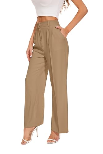 FUNYYZO Wide Leg Pants Women's High Elastic Waisted in The Back Business Work Trousers Long Straight Suit Pants