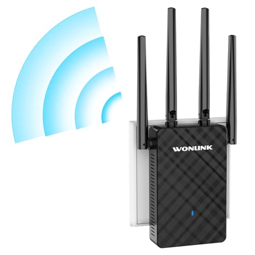 WONLINK Repetidor WiFi 1200 Mbps Doble Banda, 4 Antenas Externas, 1 Puerto Ethernet, WPS/MU-MIMO, Apoyo Modos Repetidor/Router/Ap - Amplificador Señal WiFi Interior, Negro