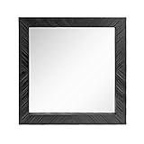 Stonebriar Black 20' x 20' Square Textured Black Wooden Chevron Hanging Wall Mirror with Attached Mounting Brackets, Decorative Decor for the Living Room, Bedroom, Bathroom, Hallway, and Entryway