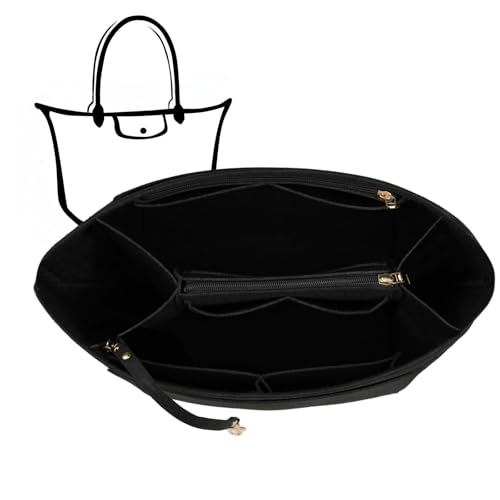 Charinor Organizer per borse Longchamp, in feltro con catena portachiavi e borsa in sacchetto (nero, L)