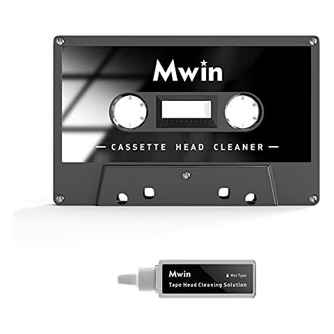 Mwin Audio Cassette Head Cleaner Tape w/ 1 Cleaning Fluids Care Wet Maintenance Kit, Cleaner for Cassette Tape Player/Boombox/Deck/Recorder Cover