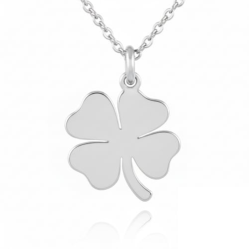 Collar mujer con colgante de trebol de la suerte en plata 925 - Colgante trebol 4 hojas con cadena plata mujer - Se envía en una cajita de regalo