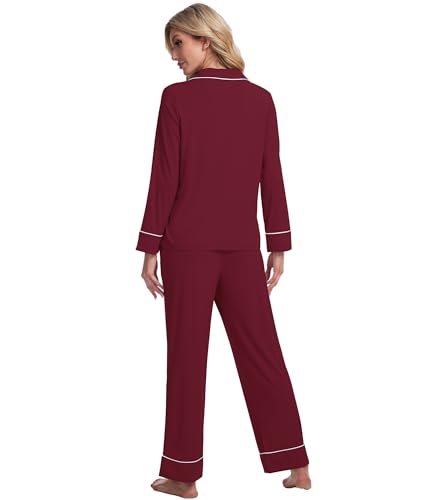 Image of Pajamas Set for Women Soft Knit Button Down Sleepwear 2 Piece Breathable Viscose from Bamboo Pjs S-XXL
