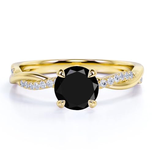 1ct 1.5ct 2ct Black Onyx Engagement Ring - Round Black Onyx Rings for Women White Yellow Rose 10K 14K 18K Gold 925 Sterling Silver with Moissanite Black Onyx Proposal Ring4