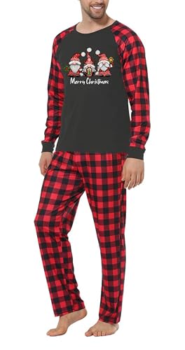 Mens Christmas Pajamas Sets Gnome Graphic Long Sleeve Plaid Shirt Family Matching Pjs Xmas Pajama Pants Sleepwear2