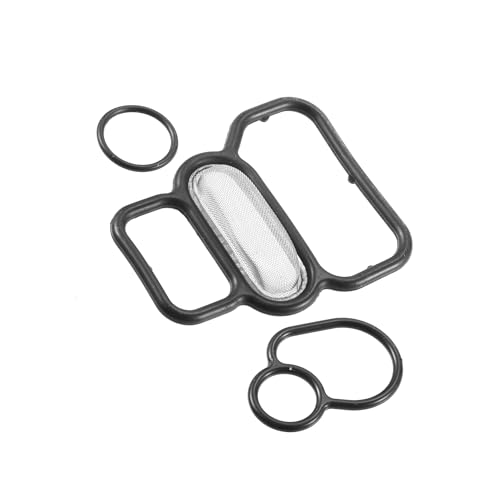 Image of Motoforti VTEC Solenoid Gasket Spool Valve, Solenoid Gasket Filter Screen, for Honda Civic 2001-2005, Rubber Metal,Black, Silver Tone, 3 Pcs