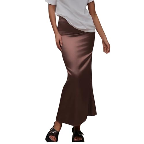 Womens Satin Skirt Silk A Line Swing Pleated Party Wedding Cocktail Skirts High Waist Bodycon Long Maxi Skirt
