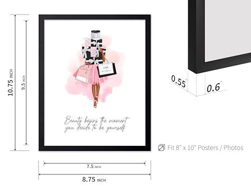 Image of Poster Master Lady with Shopping Bags Poster - Fashion Print - Trendy Art - Modern Art - Gift for Women & Fashionista - Luxury Haute Couture Decor for Bedroom or Girl's Room, 8x10 Black Framed