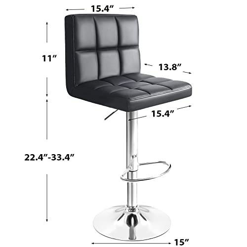 Image of GUNJI Bar Stools Modern PU Leather Adjustable Barstools with Back Armless Hydraulic Kitchen Counter Height Swivel Bar Stool Set of 2 (Black) (1, White, Square)