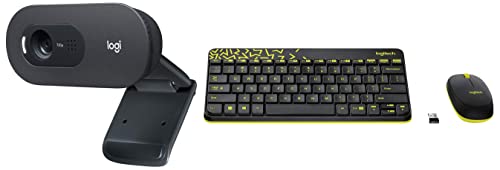 Image of Logitech C505 720p HD External USB Webcam with Long-Range Microphone & MK240 Nano Wireless USB Keyboard and Mouse Set, 12 Function Keys 2.4GHz Wireless, 1000DPI, Spill-Resistant