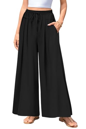 Aodemo Women's Palazzo Pants Dressy Wide Leg Pants High Waist Casual Beach Flowy Culottes with Pockets