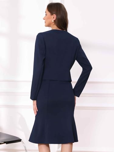 Image of Allegra K 2 Piece Suit Dress Set for Women's Cropped Blazer and Sleeveless Mermaid Business Dress