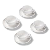 Terra Home 4er Cappuccino-Tassen Set - Weiß, 200 ml, Glossy, Porzellan, Dickwandig, Spülmaschinenfest, italienisches Design - Kaffee-Tassen Set mit Untertassen
