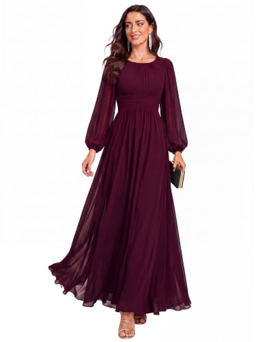 Image of Ever-Pretty Women's Chiffon Long Sleeve Formal Wedding Guest Dresses