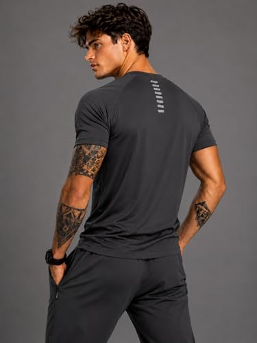 Image of Men's Performance T-Shirt,Dark Grey, Polyester, Moisture Wicking, Crew Neck, Coreflex, Gym & Running