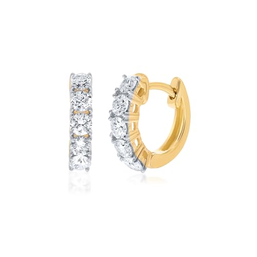 Lab Made Diamond Huggie Earrings in Real 14K Yellow Gold | Petite 1/2 CTTW Certified Women's Lab Created Diamond Earrings | Ideal Gift for Her