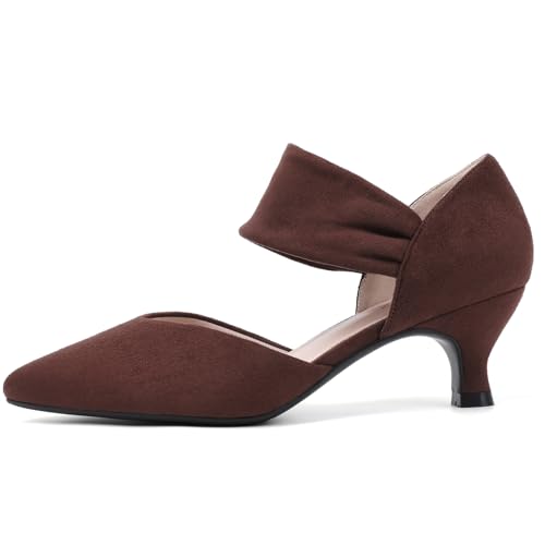 Image of RIBONGZ Kitten Heels for Women Closed Toe Comfortable Low Heels Pointed Toe Sexy Slip on Pumps Bridal Party Dressy Shoes