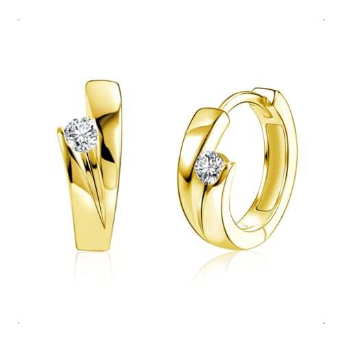 SanKristo Pendientes de aro Gruesos de Oro, Pendientes de Piercing Hipoalergénicos con Doble aro Chapados en oro de 14 Quilates con Circonita Cúbica para Mujer, Joyería de Regalo, Oro