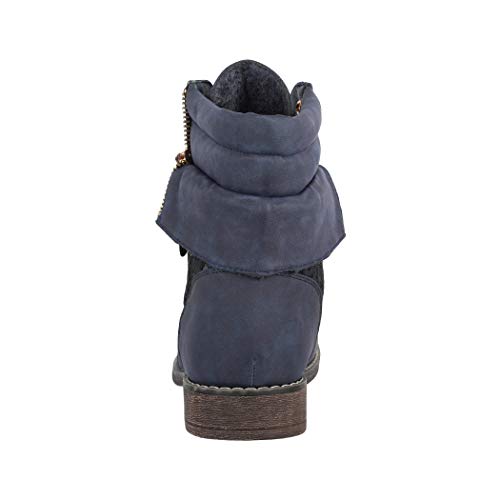 Elara Damen Stiefeletten Worker Boots Spitze Chunkyrayan B9812-KB Dunkelblau-39