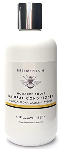 99% Natural ACONDICIONADOR - RICINO, MORINGA, ARGAN & LAVANDA - 250 ml - por BEES of BRITAIN Sin Sulfatos, Sin Parabenos, Sin Silicona. Donamos 5% de Ganancias Para Ayudar Abejas y Polinizadores Cover