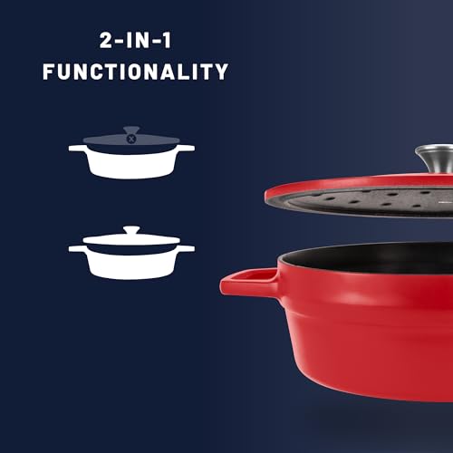 Image of All American 1930 - Dutch Oven - The Saucier Set, Tomato Red - 5.5qt Capacity - Perfect for Sauces, Soups & Simmering - Non Stick & PFAS Free - Made in the USA