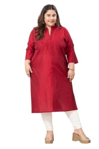 Image of DARIKA Women's Solid Straight Kurta with 3 /4 Sleeves | Front Button Placket | Comfortable Plus Size Ethnic Wear Kurti for Casual