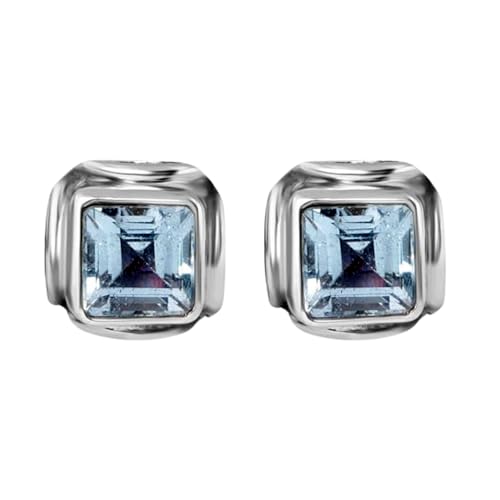 Boucle d'oreille topaze bleue naturelle 8mm argent 925 coussin minimaliste