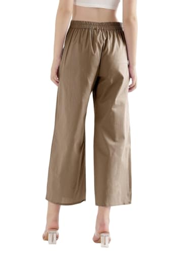 Image of SAADAA Women's Relaxed Fit Mid Rise Airy Linen Wide Leg Pants, High Waist Trousers for Formal, Casual & Office Wear