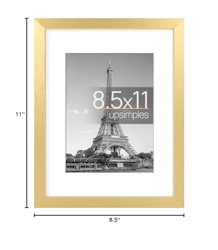 Image of upsimples 8.5 By 11 Picture Frame, Display Pictures 6x8 with Mat or 8.5 x 11 Without, Wall Hanging Photo Frames, Gold, 1 Pack