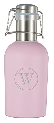 Visol Cassis Stainless Steel 32oz Beer Growler With Personalized Initial Laser Engraving (Pink)