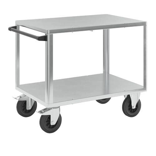 eurokraft pro Montagewagen Tragfähigkeit 500 kg 2 Ladeflächen mit verzinkten Stahlblech-Auflagen Ladefläche 1050 x 700 mm Gestell verzinkt