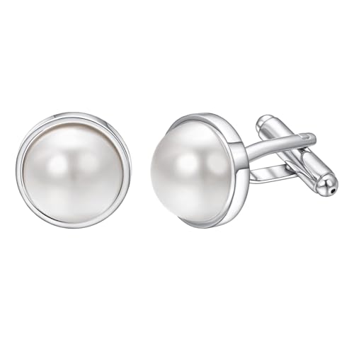 Mancuernillas de plata con perla para hombre