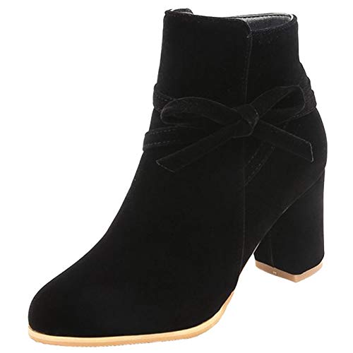 Bottines femme à talon carré chaussures mode avec nœud